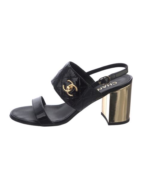 chanel patent leather interlocking cc sandals|Chanel 2023 Interlocking CC Logo Slingback Sandals.